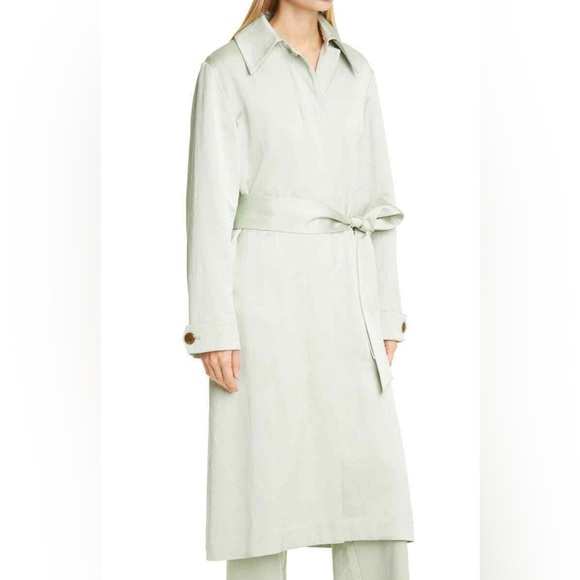 NWT $695 Vince Womens Coat S Small Celery Green Linen Blend Belted Coat - Picture 5 of 10
